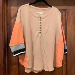 Free People color block slub tee/ribbed color block Henley XS